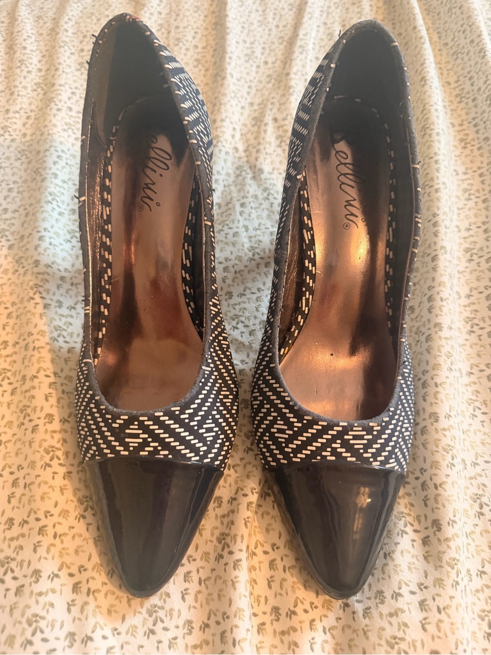 Bellini Black & White Patterned Pointed-Toe Pumps